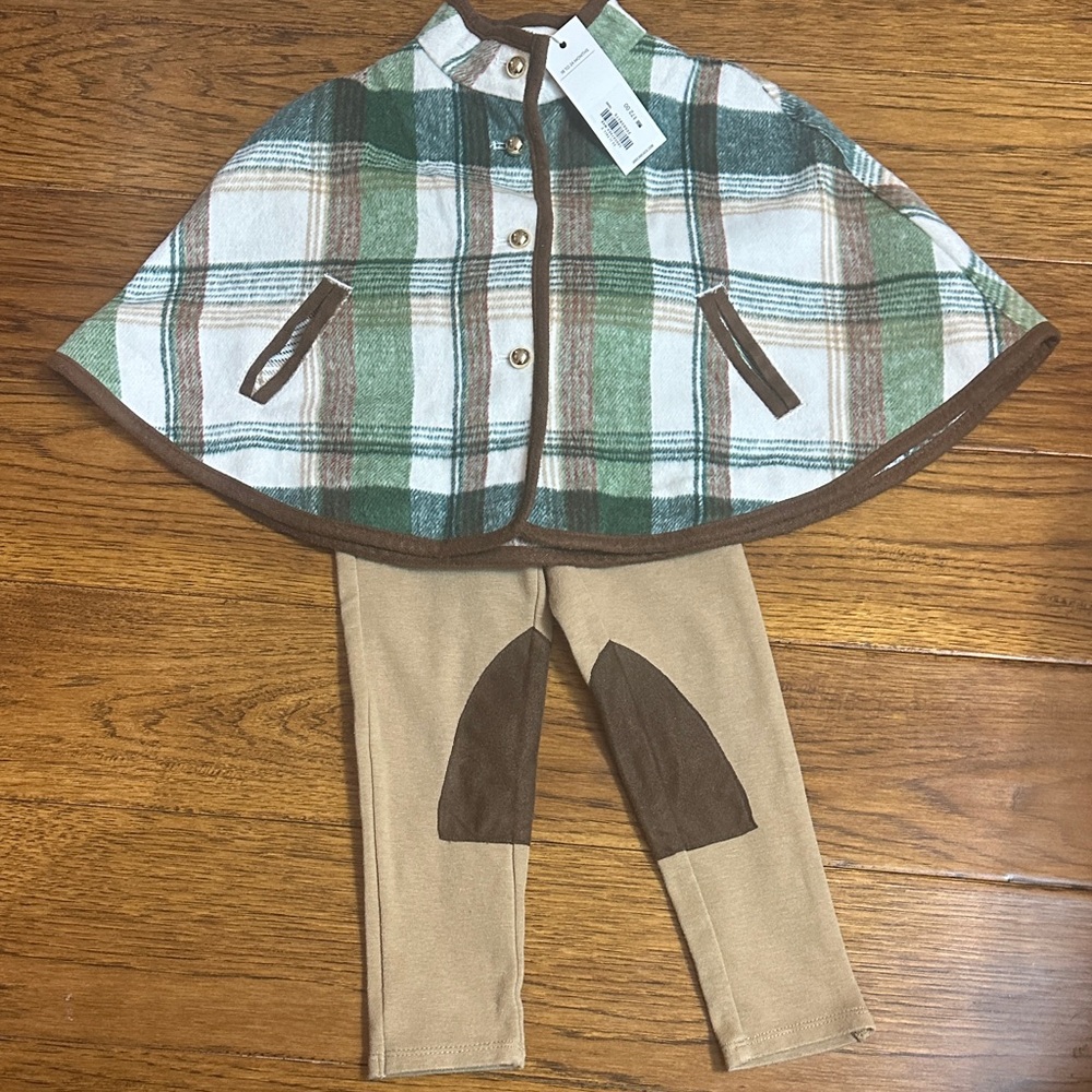 Plaid Cape and Tan Pants Set